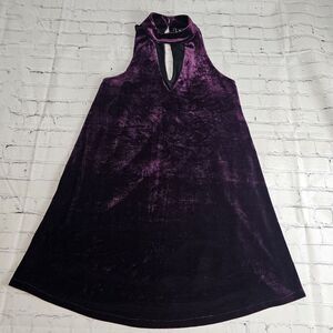 NWT Lulus Sweet Song Plum Velvet Swing Mock Neck Cut‎ Out Dress Size Small